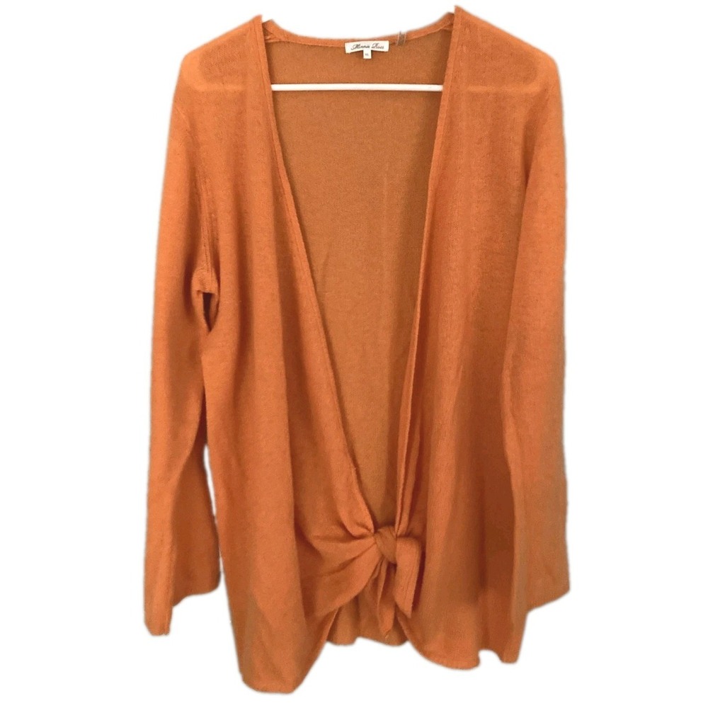 Minnie Rose Cardigan Sweater Women XL Orange 100% Cashmere Tie Front Open